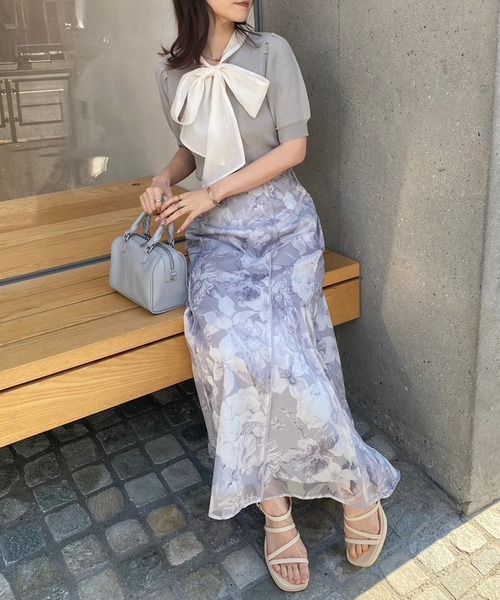 one after another NICE CLAUP(ワンアフターアナザーナイスクラップ)の「SMサイズ展開/水彩花マーメイドスカート【WEB限定商品】(スカート・レディース・ベージュ系その他/グレー系その他/ピンク系その他・SMALL/MEDIUM)」の7枚目の写真