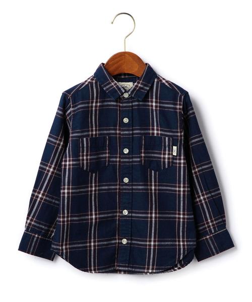 green label relaxing（グリーンレーベルリラクシング）の「インディゴ チェック シャツ◆（シャツ/ブラウス・キッズ・コバルトブルー/ネイビー・105/115/135/125）」の2枚目の写真