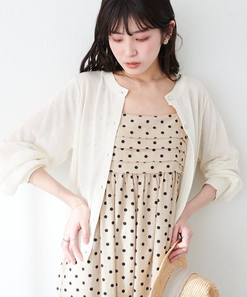 natural couture(ナチュラルクチュール)の「ラメシアークルーネックカーディガン(カーディガン/ボレロ・レディース・ブルー/オフホワイト/ブラック/ライトグレー/ラベンダー・FREE)」の1枚目の写真