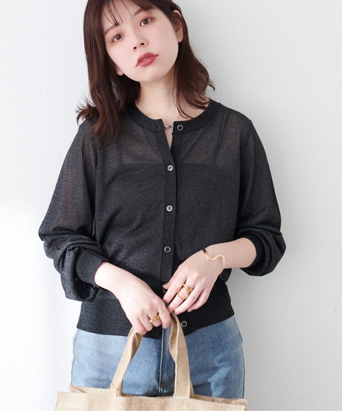 natural couture(ナチュラルクチュール)の「ラメシアークルーネックカーディガン(カーディガン/ボレロ・レディース・ブルー/オフホワイト/ブラック/ライトグレー/ラベンダー・FREE)」の12枚目の写真