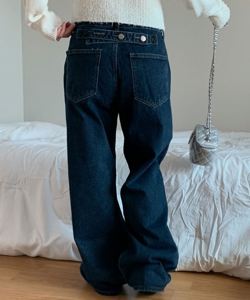 セール】後ろポイントワイドデニムパンツ（デニムパンツ