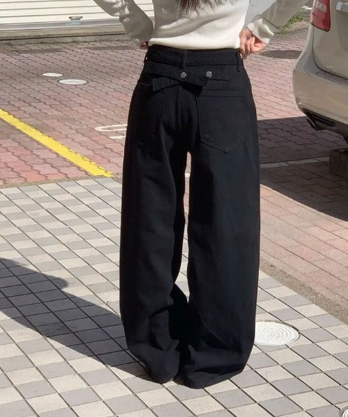 セール】後ろポイントワイドデニムパンツ（デニムパンツ