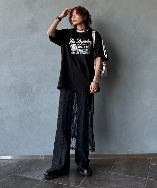 LVEU.(ラブユ.)の「【LVEU.】フロントロゴオーバーTシャツ / トップス カットソー Tシャツ 半袖 プリント プリントT オーバー ブラック ホワイト(Tシャツ/カットソー・レディース・ホワイト/ブラック・FREE)」の10枚目の写真