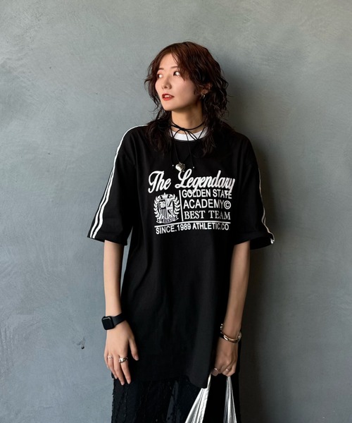 LVEU.(ラブユ.)の「【LVEU.】フロントロゴオーバーTシャツ / トップス カットソー Tシャツ 半袖 プリント プリントT オーバー ブラック ホワイト(Tシャツ/カットソー・レディース・ホワイト/ブラック・FREE)」の9枚目の写真