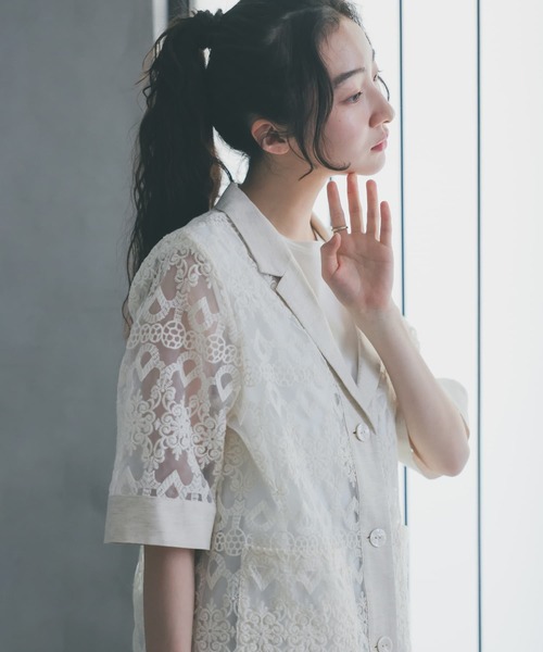 『レース×リネン混シアージャケット』（シャツ/ブラウス）｜somari imagination（ソマリ イマジネーション） 8,510円
