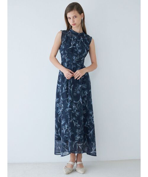 MERCURYDUO（マーキュリーデュオ）の「花柄バックレースアップフレアワンピース（ワンピース・レディース・ネイビー/ライトグレー・SMALL/MEDIUM）」の10枚目の写真