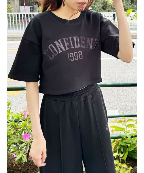 tシャツ メタリックロゴスウェットトップス「セットアップ対応」 レディース セール】メタリックロゴスウェットトップス【セットアップ対応