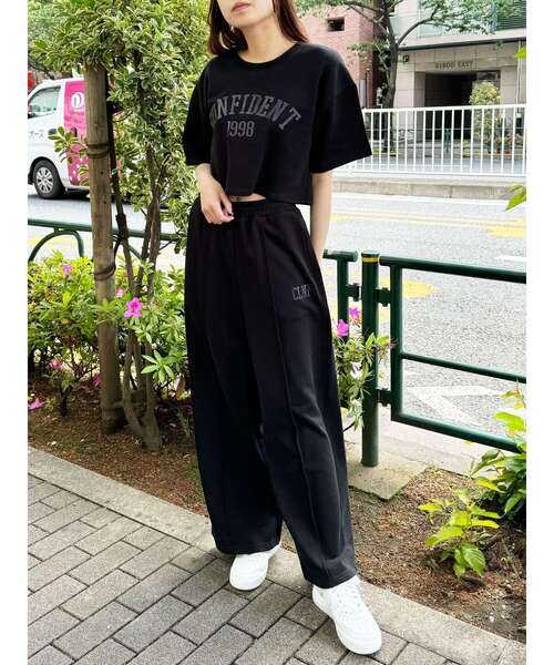 tシャツ メタリックロゴスウェットトップス「セットアップ対応」 レディース セール】メタリックロゴスウェットトップス【セットアップ対応
