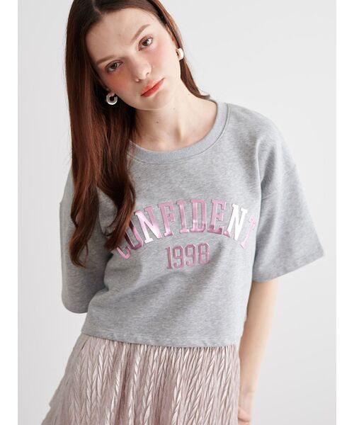 tシャツ メタリックロゴスウェットトップス「セットアップ対応」 レディース セール】メタリックロゴスウェットトップス【セットアップ対応