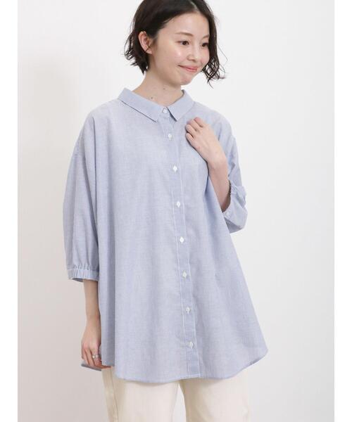 Samansa Mos2（サマンサ モスモス）の「【接触冷感】ちび襟後ろギャザー七分袖シャツ（シャツ/ブラウス・レディース・グリーン/ブラック/オフホワイト/ブルー/ピンク・F）」の7枚目の写真