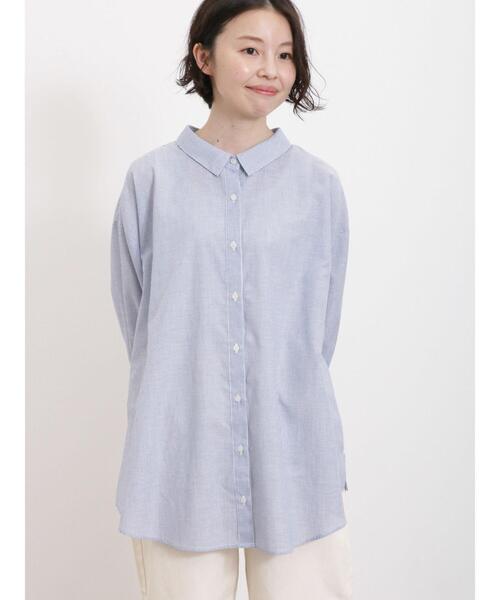 Samansa Mos2（サマンサ モスモス）の「【接触冷感】ちび襟後ろギャザー七分袖シャツ（シャツ/ブラウス・レディース・グリーン/ブラック/オフホワイト/ブルー/ピンク・F）」の9枚目の写真