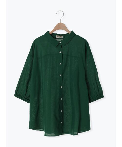 Samansa Mos2（サマンサ モスモス）の「【接触冷感】ちび襟後ろギャザー七分袖シャツ（シャツ/ブラウス・レディース・グリーン/ブラック/オフホワイト/ブルー/ピンク・F）」の16枚目の写真