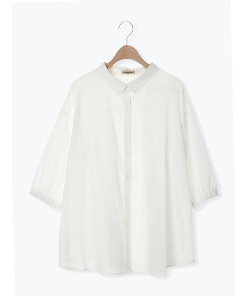 Samansa Mos2（サマンサ モスモス）の「【接触冷感】ちび襟後ろギャザー七分袖シャツ（シャツ/ブラウス・レディース・グリーン/ブラック/オフホワイト/ブルー/ピンク・F）」の17枚目の写真