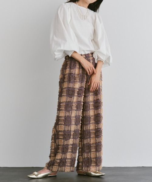 Libra Cue（リブラ キュー）の「フリンジストレートイージーパンツ（その他パンツ・レディース・マルチ/アイボリー/ブラック/グレー・FREE）」の5枚目の写真