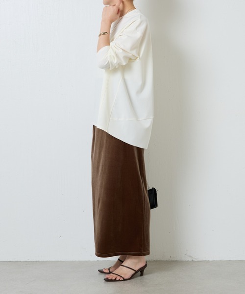 COLLAGE GALLARDAGALANTE（コラージュガリャルダガランテ）の「裾ラウンド切り替えロンＴ（Tシャツ/カットソー・レディース・ホワイト/チャコールグレー・FREE）」の4枚目の写真