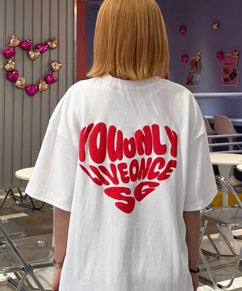 STAYGOLD】ハートロゴ Tシャツ / ルーズシルエット バックプリント T  