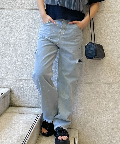 GORGE(ゴージ)の「ラインストーンデニムパンツ(デニムパンツ・レディース・ブラック/ライトブルー/ブルー/ダークブルー・S/M)」の3枚目の写真