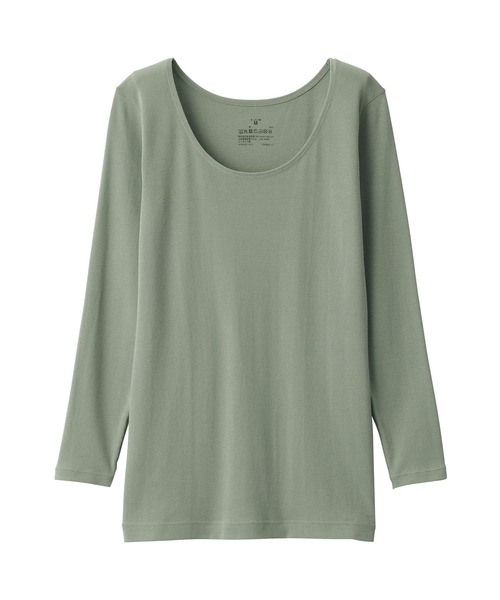 無印良品（ムジルシリョウヒン）の「（綿１００％）婦人　あったか綿　Ｕネック八分袖Ｔシャツ（インナーウェア/肌着・レディース・ブラック/ライトベージュ/ブラウン系/オフホワイト/ライトイエロー/ライトグリーン/ブラウン/ネイビー・S/M/L/XL）」の9枚目の写真