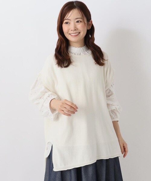 one'sterrace(ワンズテラス)の「綿ニットワイドベスト(ベスト・レディース・アイボリー系8/グレー系その他7/ベージュ系9/ブラック系8・02)」の1枚目の写真