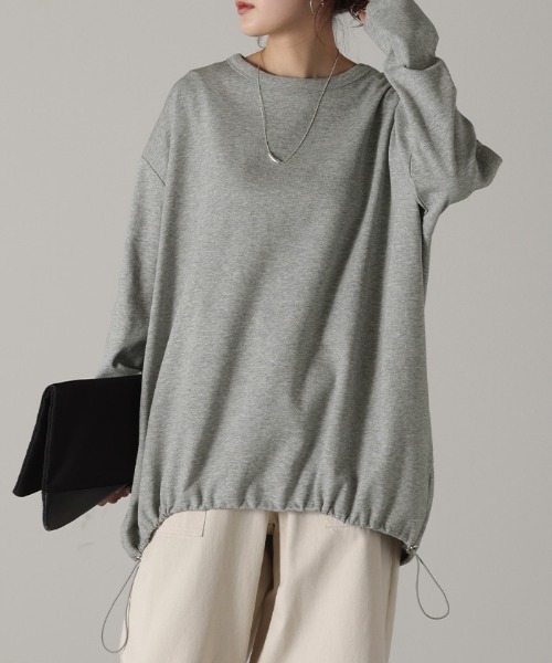 HUG.U(ハグユー)の「ドロスト付きロンT(Tシャツ/カットソー・レディース・ホワイト/レッド/グリーン/ブラック/カーキ/グレー・FREE)」の1枚目の写真