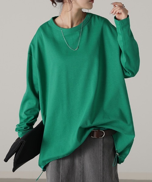 HUG.U(ハグユー)の「ドロスト付きロンT(Tシャツ/カットソー・レディース・ホワイト/レッド/グリーン/ブラック/カーキ/グレー・FREE)」の5枚目の写真