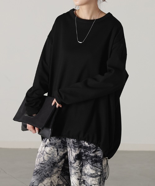 HUG.U(ハグユー)の「ドロスト付きロンT(Tシャツ/カットソー・レディース・ホワイト/レッド/グリーン/ブラック/カーキ/グレー・FREE)」の3枚目の写真