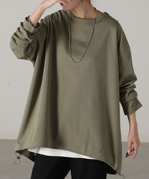 HUG.U(ハグユー)の「ドロスト付きロンT(Tシャツ/カットソー・レディース・ホワイト/レッド/グリーン/ブラック/カーキ/グレー・FREE)」の16枚目の写真