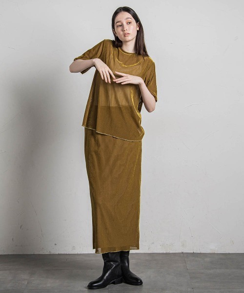 MAYSON GREY（メイソングレイ）の「シアーベロアナロースカート≪手洗い可能≫（スカート・レディース・イエロー/チャコールグレー・M）」の7枚目の写真