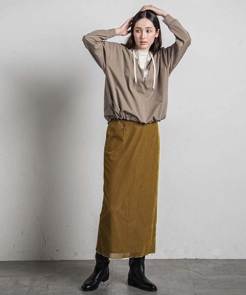 MAYSON GREY（メイソングレイ）の「シアーベロアナロースカート≪手洗い可能≫（スカート・レディース・イエロー/チャコールグレー・M）」の9枚目の写真