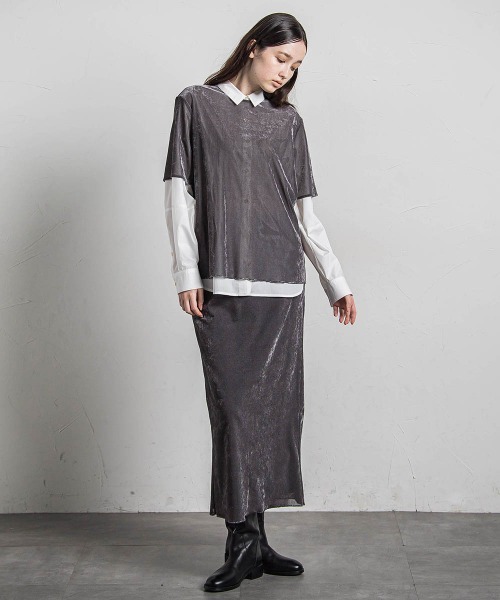 MAYSON GREY（メイソングレイ）の「シアーベロアナロースカート≪手洗い可能≫（スカート・レディース・イエロー/チャコールグレー・M）」の12枚目の写真
