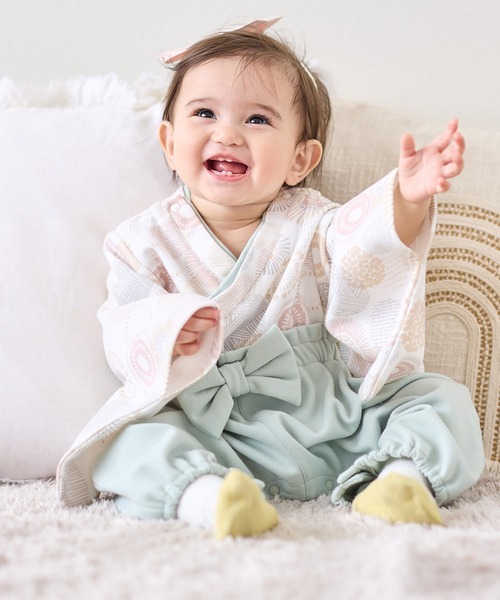 セール】ベビー リボン付き袴ロンパース（女の子）（着物