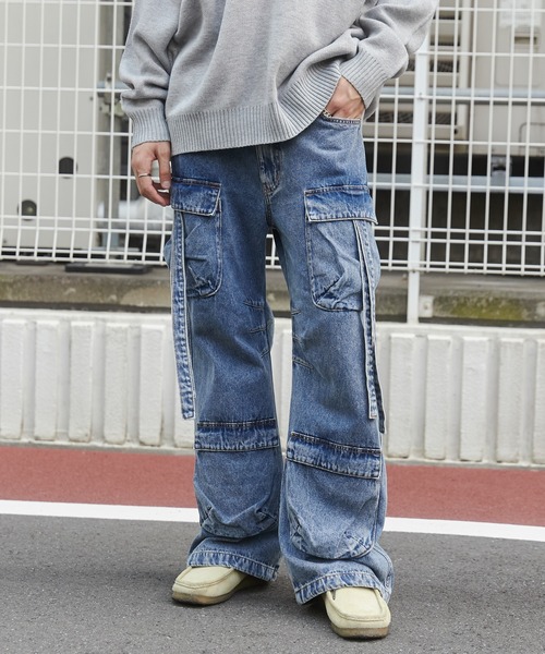 デニム パンツ マルチポケット ウオッシュ ルーズ ジーンズ 5 セール】WEGO/マルチポケットデニムパンツ（デニムパンツ
