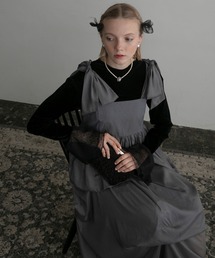 BONLECILL noir | 【BONLECILL noir】異素材切替ショルダーリボンオーガンジーボリュームタックキャミワンピース(ドレス)