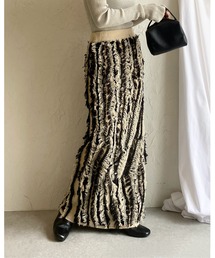 She's Closet | ウェーブ柄ミックスフリンジジャガードハイウエストニットタイトロングスカート(スカート)