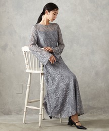 AIMER | 【WEB限定】フラワーモチーフレース袖付きロングパーティードレス　結婚式　お呼ばれ　ドレス　20代 30代 40代(ドレス)