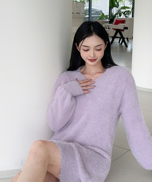 Jasmine Grandiflorum(ジャスミングランディフローラム)の「【Jasmine】シャギーニットプルオーバーワンピース (AW)(ワンピース・レディース・ブラック/オフホワイト/グレー/パープル/ブラウン・FREE)」の18枚目の写真