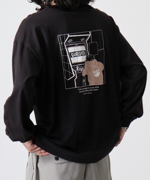 FUNALIVE（ファンアライブ）の「Cotton back print crew neck long sleeve T-shirt / バックプリントオーバーTシャツ unisex（Tシャツ/カットソー・メンズ・ブラック/ホワイト系1/ホワイト系2/オフホワイト/ブラック系2/ホワイト系3/ブラック系4/ブラック系1/ホワイト系4/ライトグリーン/ラベンダー/ネイビー/ミント/チャコール/ベージュ/ネイビー系1/グレー系1/ブラック系3/杢グレー/スカイブルー・M/L/XL）」の9枚目の写真