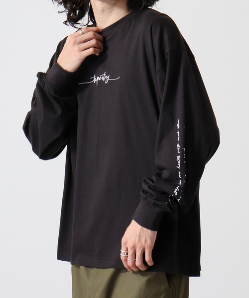 FUNALIVE（ファンアライブ）の「Cotton back print crew neck long sleeve T-shirt / バックプリントオーバーTシャツ unisex（Tシャツ/カットソー・メンズ・ブラック/ホワイト系1/ホワイト系2/オフホワイト/ブラック系2/ホワイト系3/ブラック系4/ブラック系1/ホワイト系4/ライトグリーン/ラベンダー/ネイビー/ミント/チャコール/ベージュ/ネイビー系1/グレー系1/ブラック系3/杢グレー/スカイブルー・M/L/XL）」の11枚目の写真