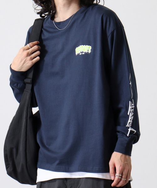 FUNALIVE（ファンアライブ）の「Cotton back print crew neck long sleeve T-shirt / バックプリントオーバーTシャツ unisex（Tシャツ/カットソー・メンズ・ブラック/ホワイト系1/ホワイト系2/オフホワイト/ブラック系2/ホワイト系3/ブラック系4/ブラック系1/ホワイト系4/ライトグリーン/ラベンダー/ネイビー/ミント/チャコール/ベージュ/ネイビー系1/グレー系1/ブラック系3/杢グレー/スカイブルー・M/L/XL）」の20枚目の写真