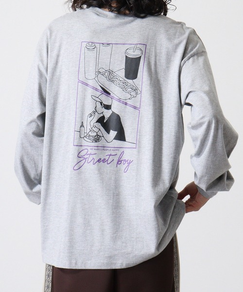 FUNALIVE（ファンアライブ）の「Cotton back print crew neck long sleeve T-shirt / バックプリントオーバーTシャツ unisex（Tシャツ/カットソー・メンズ・ブラック/ホワイト系1/ホワイト系2/オフホワイト/ブラック系2/ホワイト系3/ブラック系4/ブラック系1/ホワイト系4/ライトグリーン/ラベンダー/ネイビー/ミント/チャコール/ベージュ/ネイビー系1/グレー系1/ブラック系3/杢グレー/スカイブルー・M/L/XL）」の12枚目の写真