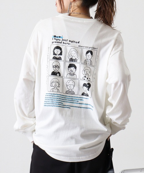 FUNALIVE（ファンアライブ）の「Cotton back print crew neck long sleeve T-shirt / バックプリントオーバーTシャツ unisex（Tシャツ/カットソー・メンズ・ブラック/ホワイト系1/ホワイト系2/オフホワイト/ブラック系2/ホワイト系3/ブラック系4/ブラック系1/ホワイト系4/ライトグリーン/ラベンダー/ネイビー/ミント/チャコール/ベージュ/ネイビー系1/グレー系1/ブラック系3/杢グレー/スカイブルー・M/L/XL）」の2枚目の写真