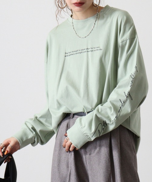 FUNALIVE（ファンアライブ）の「Cotton back print crew neck long sleeve T-shirt / バックプリントオーバーTシャツ unisex（Tシャツ/カットソー・メンズ・ブラック/ホワイト系1/ホワイト系2/オフホワイト/ブラック系2/ホワイト系3/ブラック系4/ブラック系1/ホワイト系4/ライトグリーン/ラベンダー/ネイビー/ミント/チャコール/ベージュ/ネイビー系1/グレー系1/ブラック系3/杢グレー/スカイブルー・M/L/XL）」の16枚目の写真