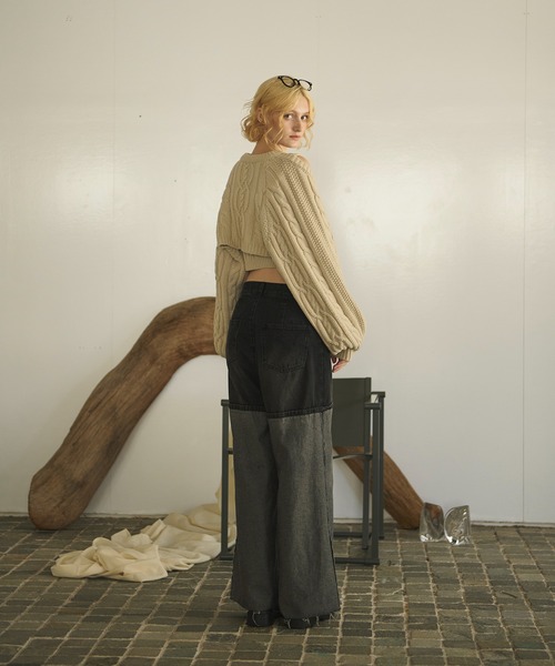 loin nuit(ロワンニュイ)の「cable knit ensemble / ケーブルニットアンサンブル(アンサンブル・レディース・スモークピンク/グレイッシュベージュ/グレー・FREE)」の7枚目の写真