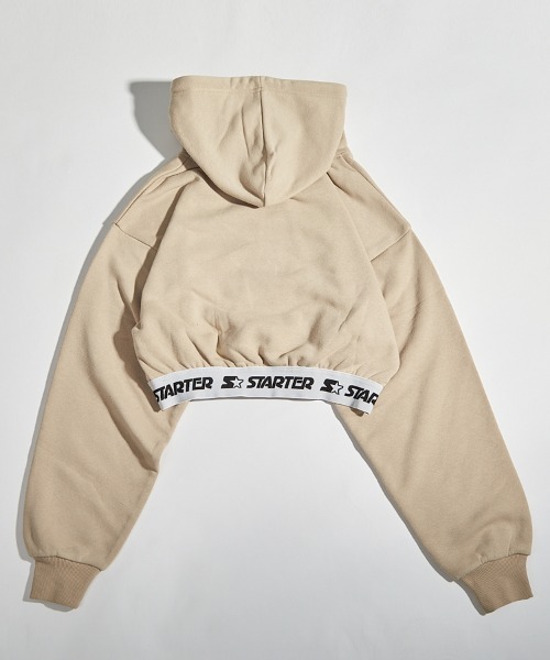 STARTER BLACK LABEL（スターターブラックレーベル）の「STARTER BLACK LABEL 裏起毛ショート丈裾ロゴテープ付プルオーバーパーカー（パーカー・レディース・ブラック/カーキ/ベージュ/ホワイト・M/L）」の10枚目の写真