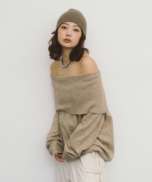 HANNE（アン）の「オフショルダーニット（ニット/セーター・レディース・ブラック/グレー/ベージュ・FREE）」の18枚目の写真