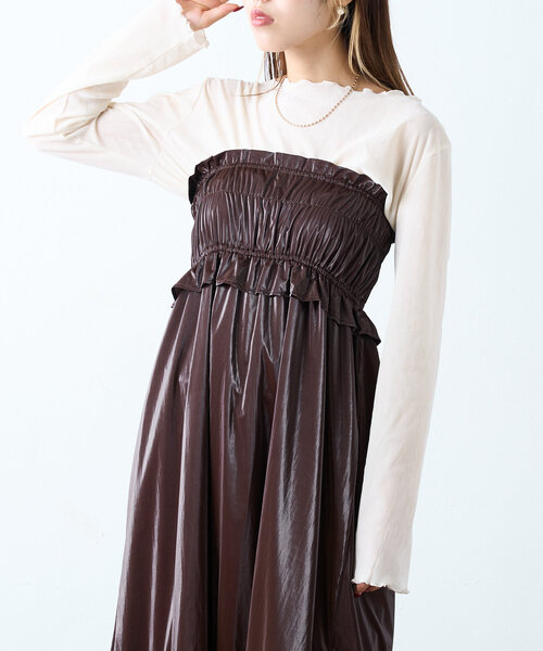w closet（ダブルクローゼット）の「レザーライクシャーリングキャミワンピース（ワンピース・レディース・ブラック/ブラウン/シルバー・FREE）」の19枚目の写真