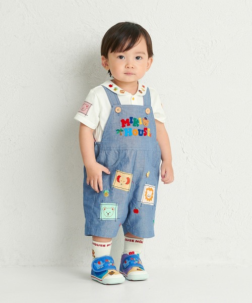 MIKI HOUSE(ミキハウス)の「ミキハウスベア 5分丈オーバーオール(サロペット/オーバーオール・キッズ・レッド/ブルー・M(80-90cm)/L(90-100cm)/LL(100-110cm)/S(70-80cm))」の1枚目の写真