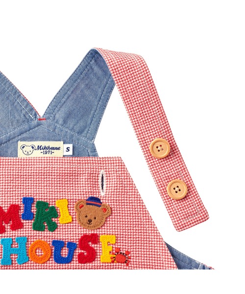 MIKI HOUSE(ミキハウス)の「ミキハウスベア 5分丈オーバーオール(サロペット/オーバーオール・キッズ・レッド/ブルー・M(80-90cm)/L(90-100cm)/LL(100-110cm)/S(70-80cm))」の4枚目の写真