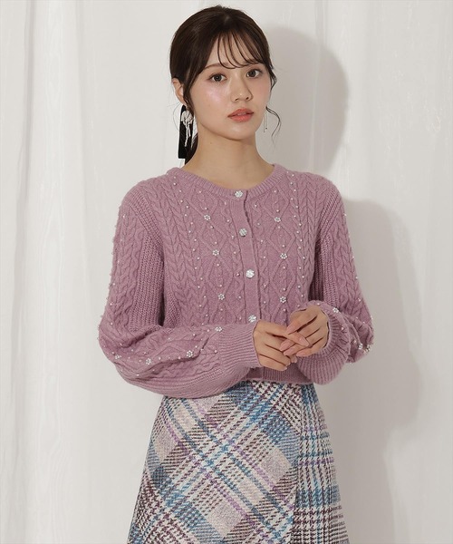 WILLSELECTION（ウィルセレクション）の「パール付きケーブルカーディガン（カーディガン/ボレロ・レディース・サックスブルー/ブラック/オフホワイト/ピンク・FREE）」の4枚目の写真