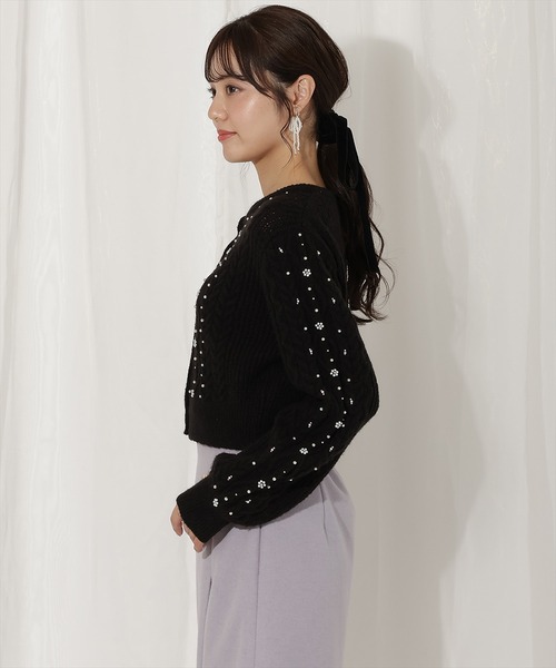 WILLSELECTION（ウィルセレクション）の「パール付きケーブルカーディガン（カーディガン/ボレロ・レディース・サックスブルー/ブラック/オフホワイト/ピンク・FREE）」の11枚目の写真
